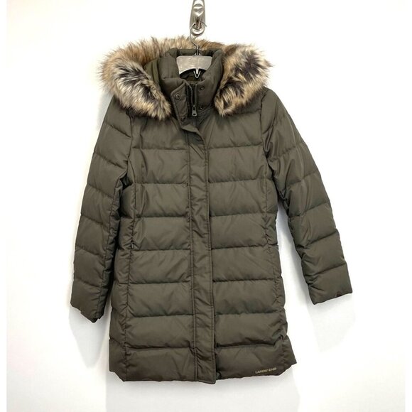 NWT Lands' End Women's 600 Down Winter Long Coat w Hood Forest Moss XS Petite - Picture 2 of 13